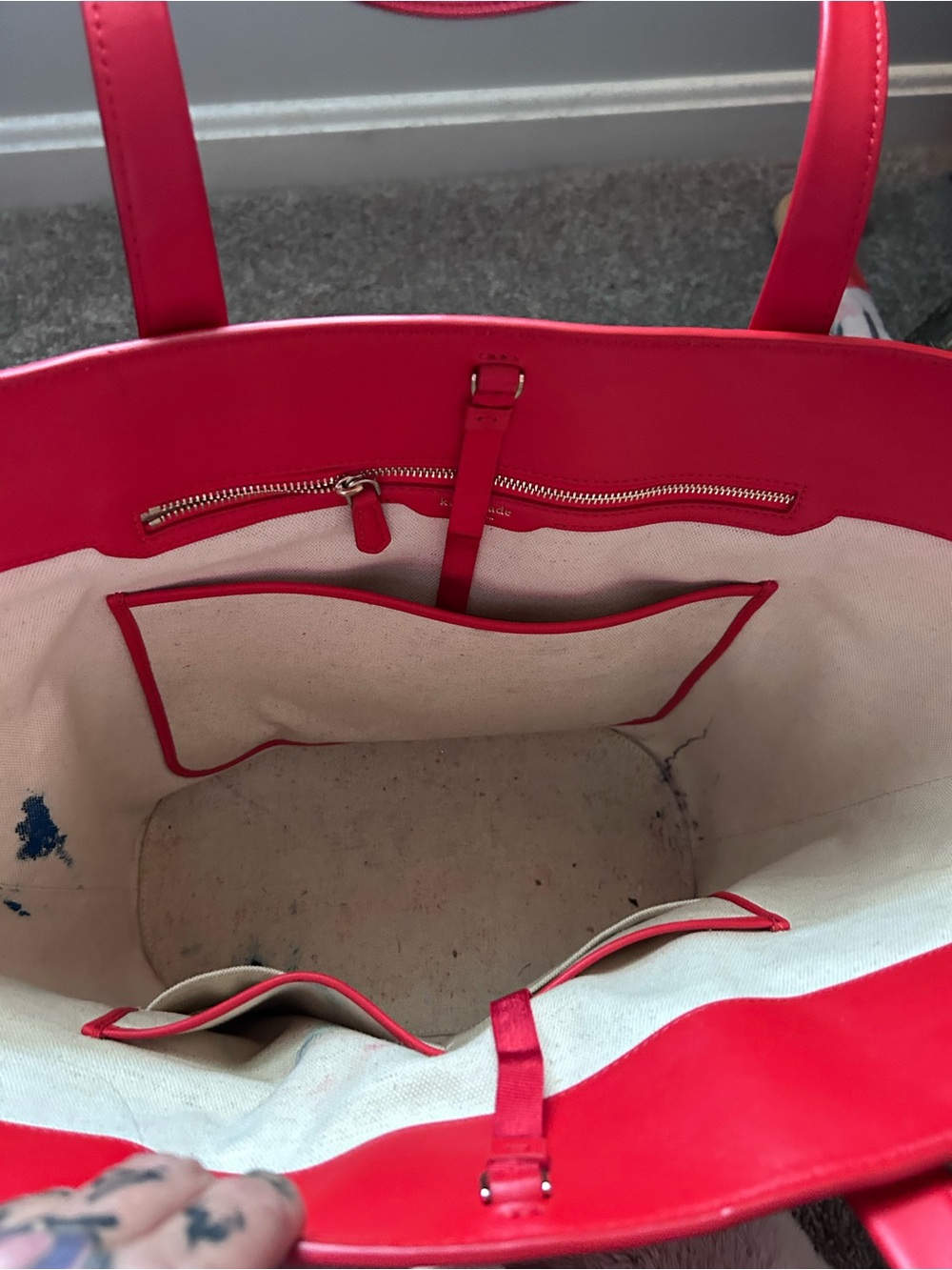 kate spade Pink, Peach & Yellow Woven Straw Tote with Red Trim and Tassels - Picture 4 of 4